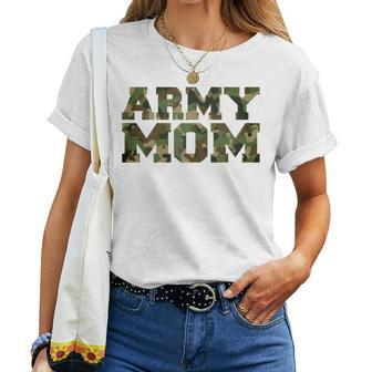 Army Mom Distressed Font With Army Pattern Mom Of Us Army Women T-shirt | Mazezy