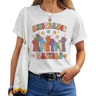 Attendance Matters Funny Attendance School Secretary Groovy Women T-shirt Short Sleeve Graphic - Monsterry AU