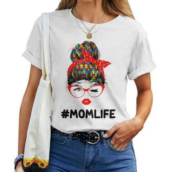 Autism Momlife Messy Bun Sunglasses Bandana Mother Day Women T-shirt | Mazezy