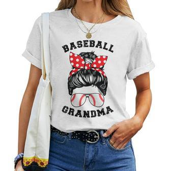 Baseball Grandma Baseball Nana Granny Messy Bun Hair Women T-shirt | Mazezy