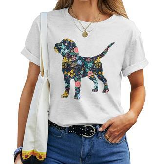 Beagle Floral Dog Silhouette Graphic Women T-shirt - Seseable