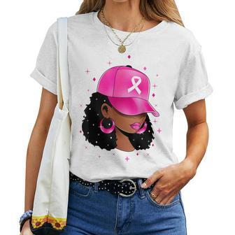 Black Girl Black Woman Breast Cancer Awareness Pink Ribbon Women T-shirt - Seseable
