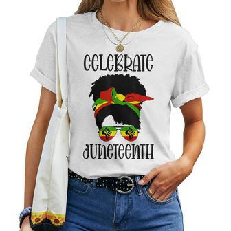 Black Messy Bun Junenth Celebrate Women T-shirt | Mazezy