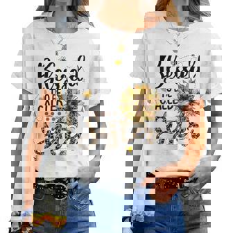 Blessed To Be Called Sister Leopard Sunflower Bee Women T-shirt | Mazezy