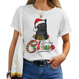 Bombay Claus Cat Lovers Santa Hat Ugly Christmas Sweater Women T-shirt - Monsterry