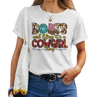 Boots And Bling Its A Cowgirl Thing Rodeo Western Country Women T-shirt | Mazezy