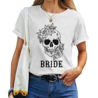Bride Groom Floral Skull Halloween Wedding Bachelorette Women T-shirt - Thegiftio UK