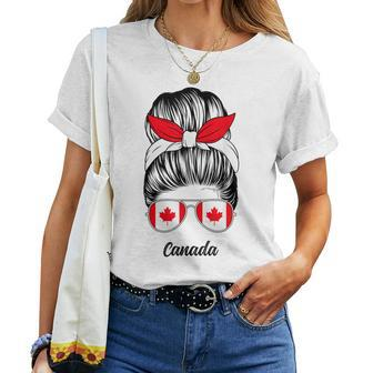 Canada Messy Bun Cute Canadian Flag Pride Women Girls Women T-shirt | Mazezy