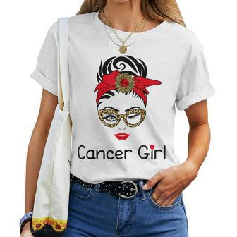 Cancer Girl Leopard Sunflower Zodiac Birthday Girl Women T-shirt | Mazezy