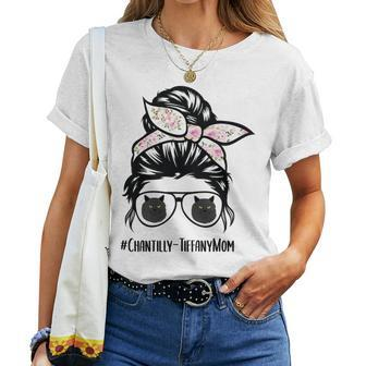 Chantilly-Tiffany Cat Mom Messy Bun Hair Glasses Women T-shirt | Mazezy
