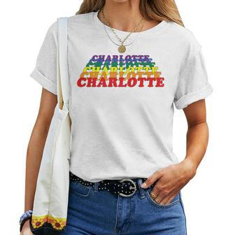 Charlotte City Gay Pride Rainbow Word Women T-shirt | Mazezy
