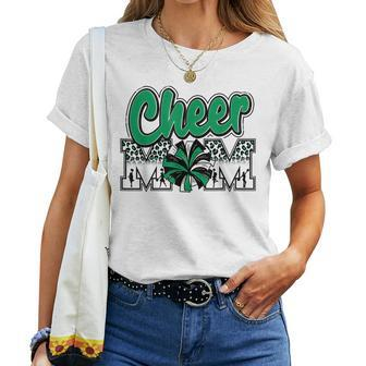 Cheer Mom Green Black White Leopard Letters Cheer Pom Poms Women T-shirt - Seseable