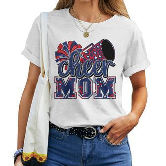 Cheer Mom Navy Red Leopard Cheer Poms & Megaphone Women T-shirt - Seseable