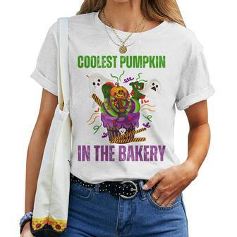 Coolest Pumpkin In The Bakery Fall Baker Cupcake Halloween Baker Women T-shirt | Mazezy