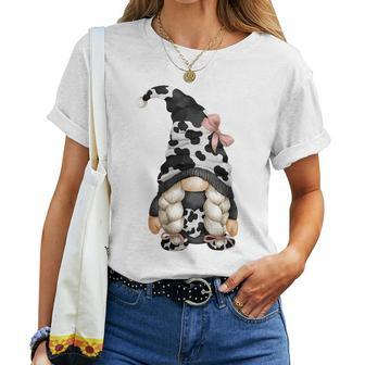 Cow Print Gnome Girl For Cow Lover And Farmer Mom Gnomie Women T-shirt | Mazezy