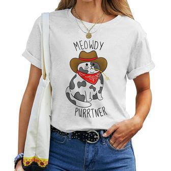 Cowboy Cat Meowdy Purrtner Western Sarcastic Partner Women T-shirt - Seseable