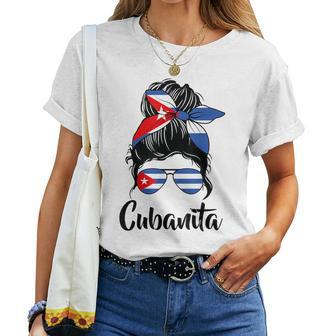 Cubanita Messy Bun Cubanita Cuban Flag Messy Hair Woman Bun Women T-shirt
