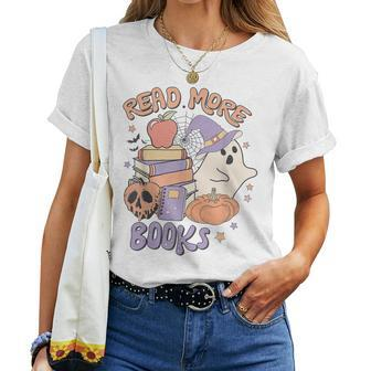 Cute Booooks Ghost Read More Books Teacher Halloween Women T-shirt - Monsterry UK