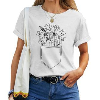 Cute Floral Wildflower Aesthetic Girls Graphic Pocket Women T-shirt | Mazezy