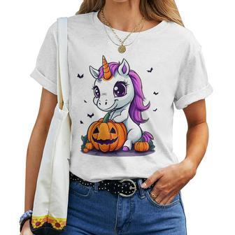 Cute Halloween Girls Witchy Unicorn Halloween Women T-shirt | Mazezy