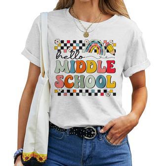 Cute Hello Middle School Groovy First Day Of Middle School Women T-shirt - Thegiftio