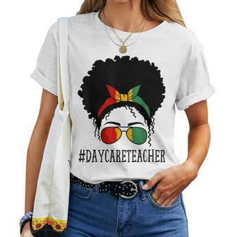 Daycare Teacher African Women Messy Bun Black History Month Women T-shirt | Mazezy