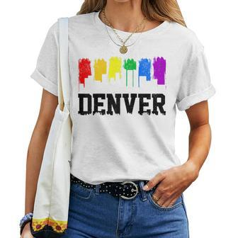 Denver Skyline Colorado Rainbow Lgbtq Gay Pride Month Women T-shirt Crewneck | Mazezy