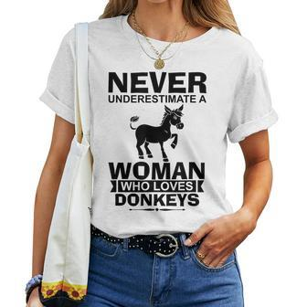 Donkey Lover Funny Gift Never Underestimate A Woman Who Women T-shirt - Seseable