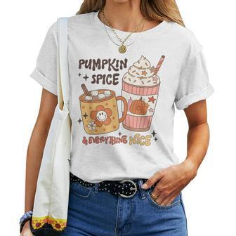 Fall Coffee Pumpkin Spice Latte Iced Warm Cozy Autumn Orange Women T-shirt - Seseable
