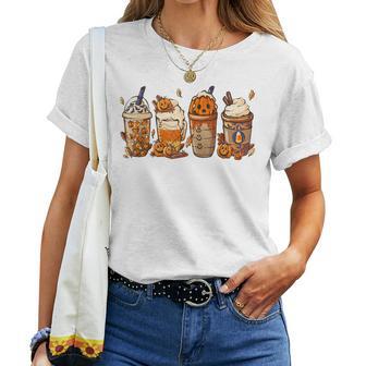 Fall Halloween Latte Scary Horror Coffee Pumpkin Spice For Coffee Lovers Women T-shirt | Mazezy