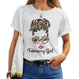 February Girl Woman Face Leopard Bandana Wink Eye Aquarius Women T-shirt | Mazezy