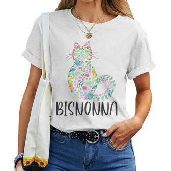 Floral Cat Bisnonna Italian Great Grandma White Women T-shirt | Mazezy
