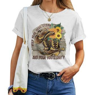 Floral Cowboy Boots Keep Your Soul Clean Boots Dirty Western Women T-shirt - Seseable