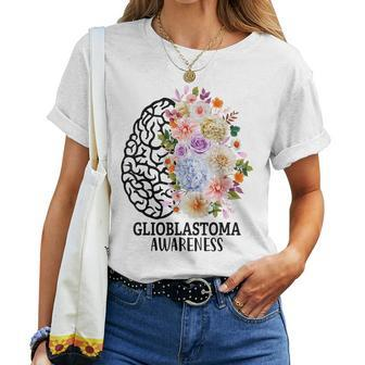 Floral Glioblastoma Awareness Month Brain Cancer Women T-shirt - Seseable