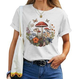 Flower Botanical Butterflies Mushroom Vintage Women T-shirt | Mazezy