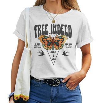 Free Indeed Boho Christian Faith Based Bible Verse Faith Women T-shirt | Mazezy UK