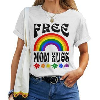 Free Mom Hugs Gay Pride Lgbt Retro Rainbow Flower Hippie  Women T-shirt Casual Daily Crewneck Short Sleeve Graphic Basic Unisex Tee