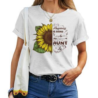 Funny Aunt  Happiness Is Being An Aunt Gifts Sunflower Gift For Womens Women T-shirt Casual Daily Crewneck Short Sleeve Graphic Basic Unisex Tee