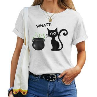 Black Cat Halloween Fall Trick Or Treat Witch Halloween Women T-shirt | Mazezy