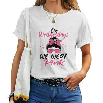 We Wear Pink On Wednesdays Messy Bun On Wednesday Pink Women T-shirt - Thegiftio UK