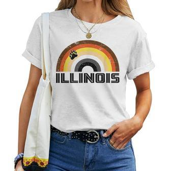 Gay Bear Illinois Rainbow Pride Vintage Distressed Women T-shirt Crewneck | Mazezy