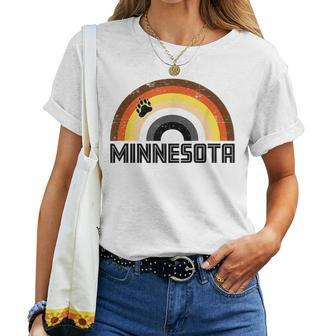 Gay Bear Minnesota Rainbow Pride Vintage Distressed Women T-shirt | Mazezy
