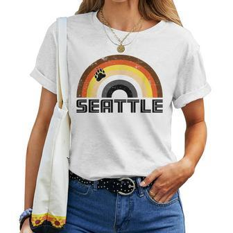 Gay Bear Seattle Rainbow Pride Vintage Distressed Women T-shirt | Mazezy