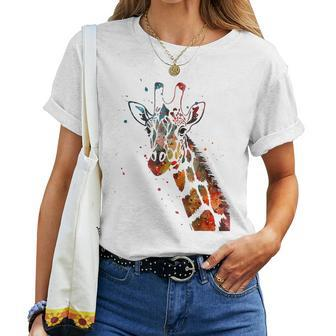 Giraffe Watercolor Design Funny For Giraffe Lovers Women T-shirt - Seseable
