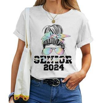 Girls Class Of 2024 Messy Bun Seniors 24 School Women T-shirt | Mazezy