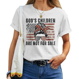 Gods Children Are Not For Sale Messy Bun Usa Flag Usa Women T-shirt Crewneck | Mazezy