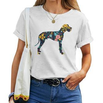 Great Dane Floral Dog Silhouette Graphic Women T-shirt - Seseable