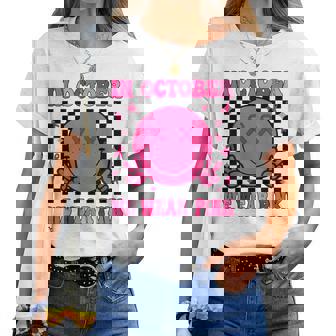 Groovy Breast Cancer Awareness In October We Wear Pink Women T-shirt - Monsterry