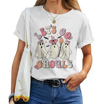 Groovy Let's Go Ghouls Halloween Cute Ghost Costume Women T-shirt - Seseable