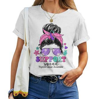 Groovy Support Squad Messy Bun Thyroid Cancer Awareness Women T-shirt